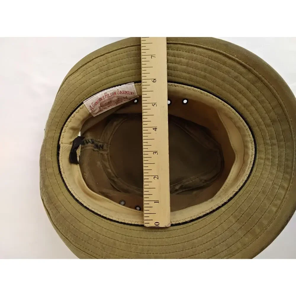 C.C. Filson Tin Cloth Packer Hat Waxed Canvas Leather Band USA Made #W5192